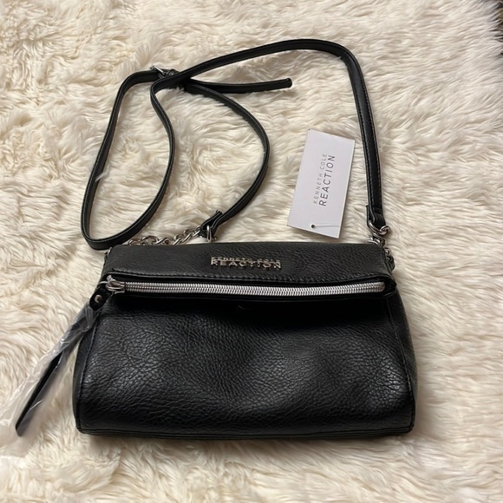 Kenneth Cole Reaction black mini jazz faux leather crossbody